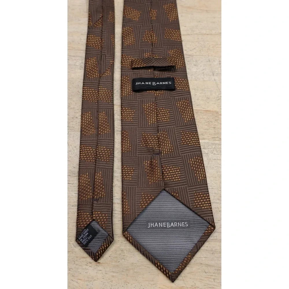 Mens Jhane Barnes Silk Neck Tie Multicolor Geometric Brown
